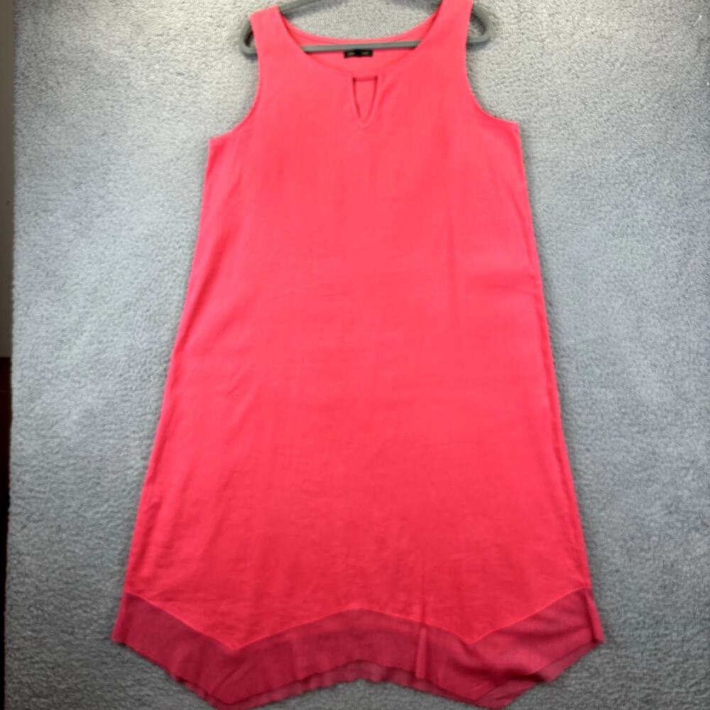 For Cynthia Linen Dress Large Resort Beachy Lagenlook Coastal Sharkbite Hem